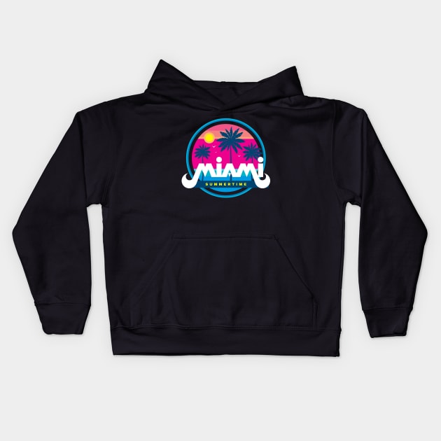 Retro Miami Sunset Kids Hoodie by Starquake